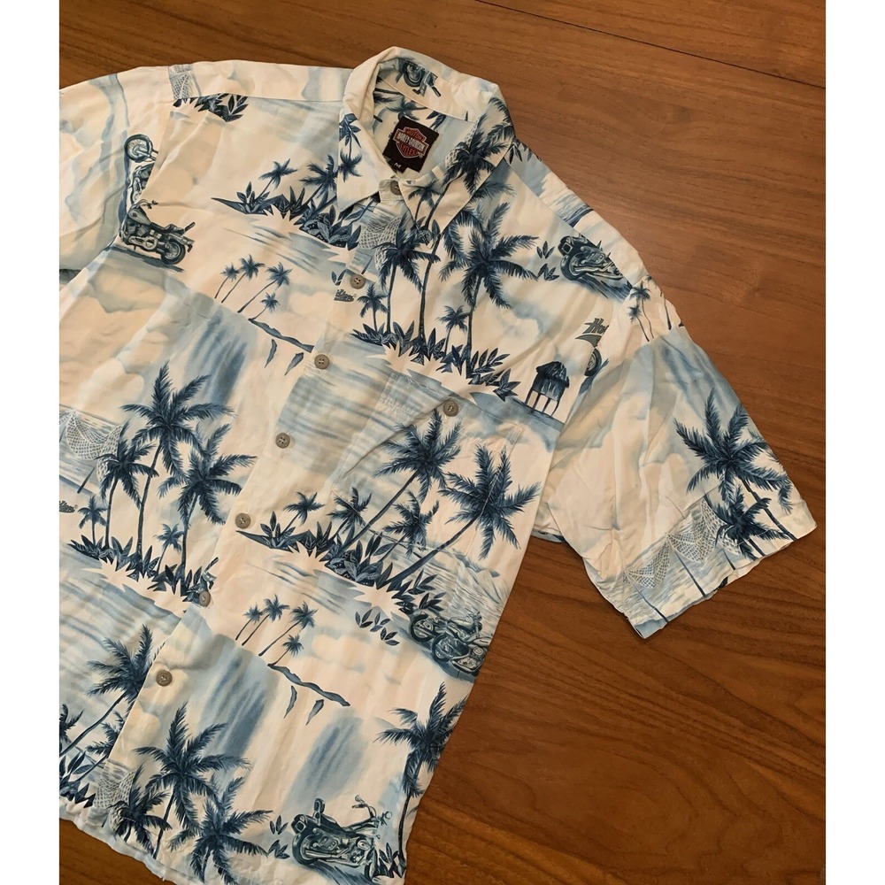 Vintage Harley Davidson Hawaiian Shirt Men M Viscose Aloha Tori Richard USA Mad